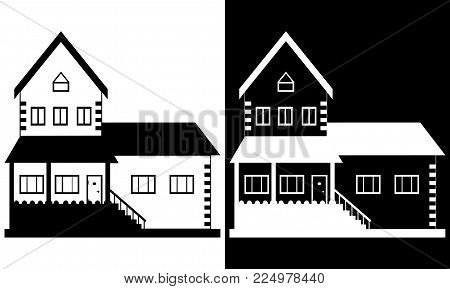 Cottage silhouette. House. Vector illustration concept. Black and white drawing