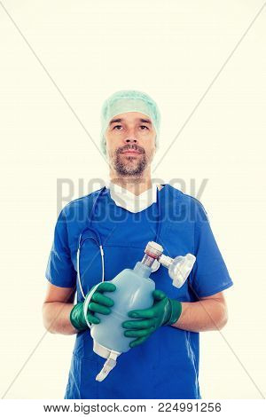 Young Anesthetist With Resuscitation Bag