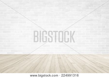 White Brick Wall With Wooden Floor Textured Background In Sepia Color 3d Illustration
