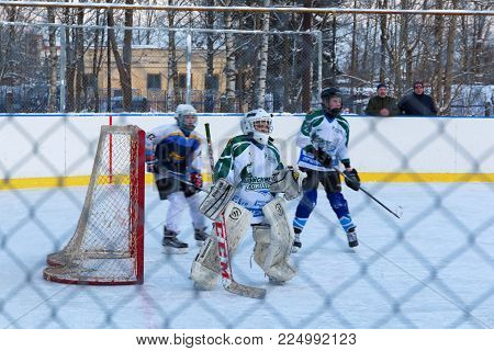Youth Ice hockey match Shuiskie Sokoly vs. Himik, February 3, 2018. Kuzmolovo, Russia