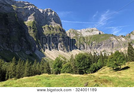 Plattenberg And Schiberg Mountains Above The Oberseetal Valley And In The Glarus Alps Mountain Masif