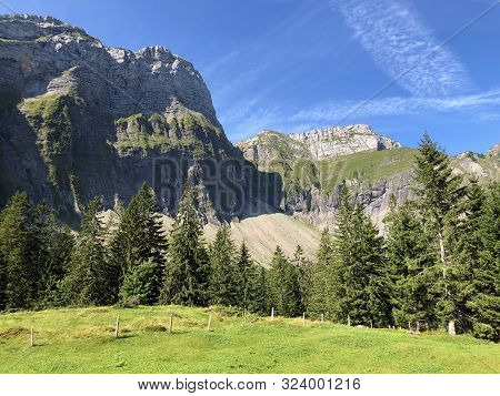 Plattenberg And Schiberg Mountains Above The Oberseetal Valley And In The Glarus Alps Mountain Masif