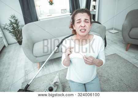 Woman Sneezing And Coughing Having Allergy To House Moss