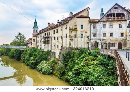 View At The Old Part Of Skofja Loka With Selca Sora River In Slovenia