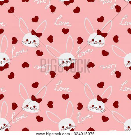 Valentine's Day Seamless Pattern With Cute Rabbits Couple.