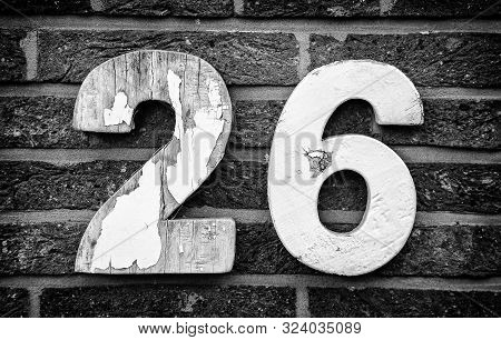 Number Twenty Six, Detail Of Even Number On A Wall, Postal Address