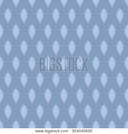 Seamless Pattern With Blue Oak Leaves.
Baby Blue Oak Leaves On Blue Background.