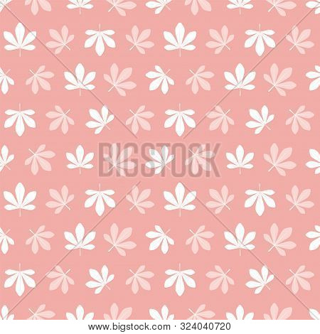 Pink Seamless Pattern With Chestnut Leaves.
White And Pink Chestnut Leaves On Pink Background.