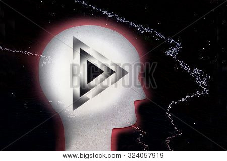 Silhouette Man Trance State In Space, Geometric Triangles Mystical Experience Of Psychotropic Substa