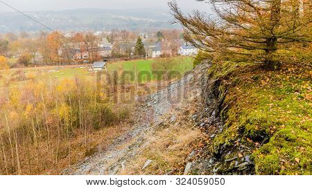 Part Of The Village Of Vielsalm View From The Hill Bec Du Corbeau With A Gray And Cloudy Sky On An A