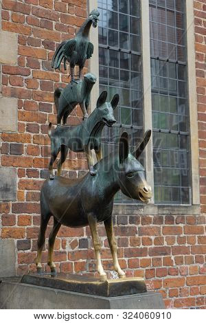 Bremen, Germany, August 18, 2019: Exterior Of The Statue Of The Town Musicians Of Bremen In Germany.