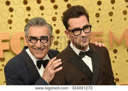LOS ANGELES - SEP 22:  Eugene Levy, Daniel Levy at the Primetime Emmy Awards - Arrivals at the Microsoft Theater on September 22, 2019 in Los Angeles, CA