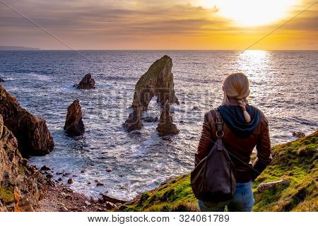 Crohy Head Sea Arch Breeches During Sunset - County Donegal, Ireland