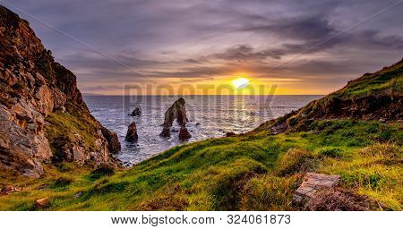 Crohy Head Sea Arch Breeches During Sunset - County Donegal, Ireland