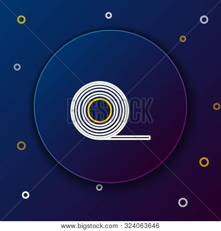 White And Yellow Line Scotch Icon Isolated On Dark Blue Background. Roll Of Adhesive Tape For Work A