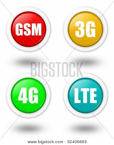 Lte couleur, 4G, 3G et Gsm télécommunication Icon Set avec Shadow