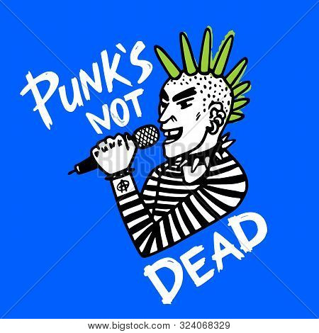 Punk Rock Set. Punks Not Dead Words And Design Elements. Vector Illustration.