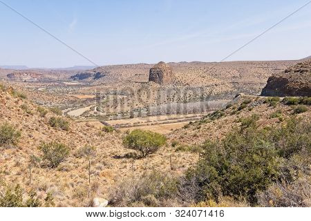 Landscape Scene Of Dry Fields And River Bed Near Nieu-bathesda