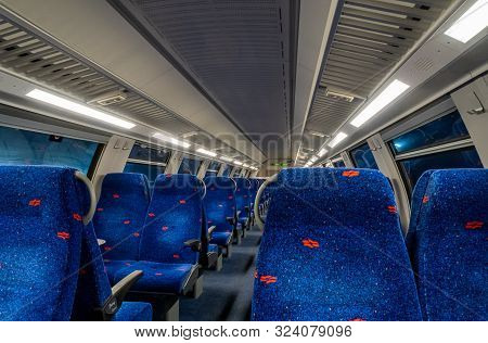 Nahariyya, Israel, September 17, 2019 : Rows Of Armchairs And A Table Near A Window In The Upper Com