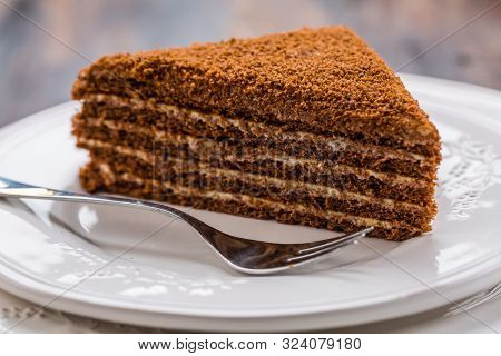 Traditional Russian chocolate and honey layer cake