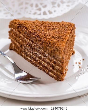 Traditional Russian chocolate and honey layer cake