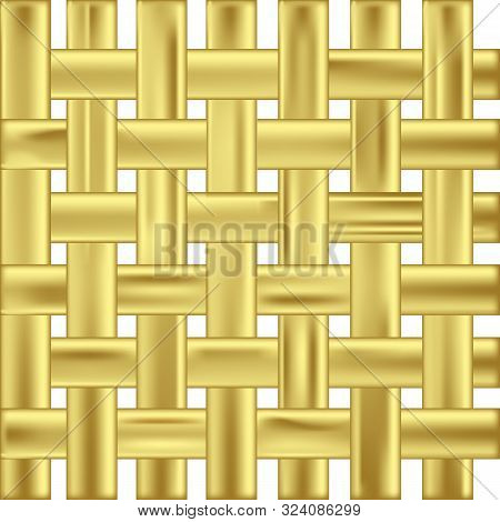 Vector Interlacing Of Golden Stretched Ribbons Pattern Isolated On White Background. Texture Of Gold