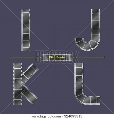 Vector Graphic Alphabet In A Set I,j,k,l, With Abstract Film Stripe. Typography Design For Posters, 