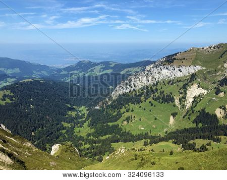 View From The Top Of Tierberg Above The Oberseetal Valley And In The Glarus Alps Mountain Masiff, Na