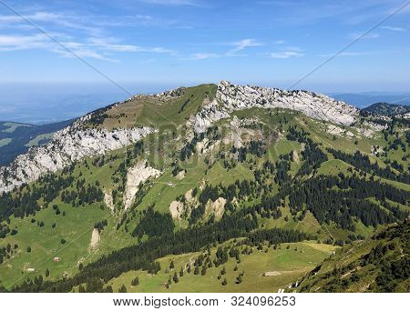 View From The Top Of Tierberg Above The Oberseetal Valley And In The Glarus Alps Mountain Masiff, Na