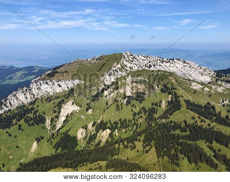 View From The Top Of Tierberg Above The Oberseetal Valley And In The Glarus Alps Mountain Masiff, Na