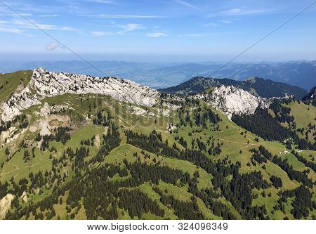 View From The Top Of Tierberg Above The Oberseetal Valley And In The Glarus Alps Mountain Masiff, Na