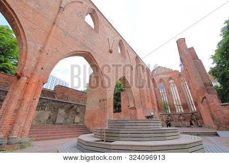 Berlin Germany - June 7, 2019: Unidentified People Visit Ruin Of Franziskaner Klosterkirche Church B
