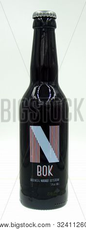 Rotterdam, The Netherland - September 24, 2019: Bottle Of Noordt Bok, A Dunkler Bock Styled Beer Bre