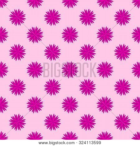 Pink Floral Seamless Pattern With Chrysanthemum Or Pion Flowers In Flat Style
