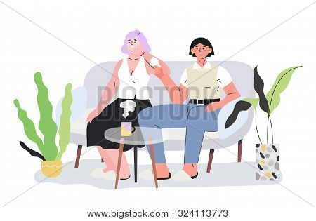 A Girl With A Depression In A Psychotherapist Office Crying And Talking About Her Problems. Psycholo