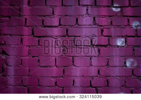 Fuchsia Brick Wall With Bubbles Texture Background. Abstract Street Art Close Up