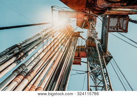 Drilling Rig In Oil Field For Drilled Into Subsurface In Order To Produced Crude, Inside View. Petro