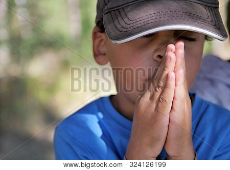 Boy Praying To God Stock Image With Hands Held Together With Closed Eyes And White Background Stock 