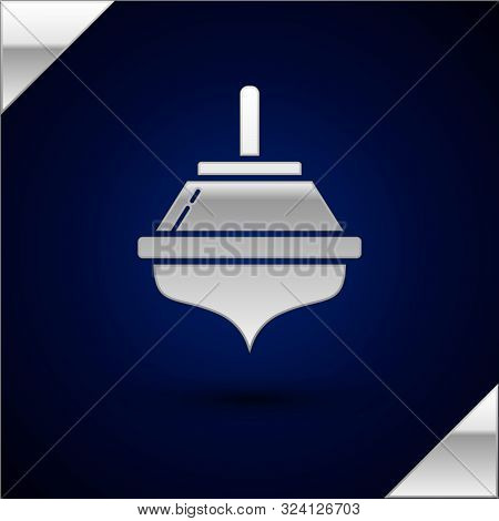 Silver Hanukkah Dreidel Icon Isolated On Dark Blue Background. Vector Illustration