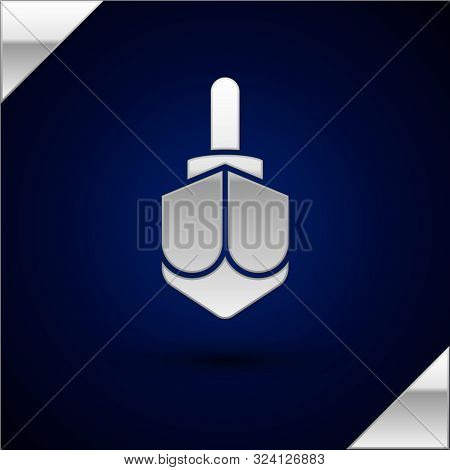 Silver Hanukkah Dreidel Icon Isolated On Dark Blue Background. Vector Illustration