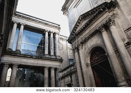 Montpellier, France - January 2, 2019: Architecture Detail Of The Montpellier Chamber Of Commerce An