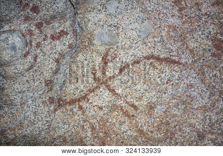 Prehistoric Schematic Paintings Inside Granite Boulder At Natural Monument Of Los Barruecos, Extrema