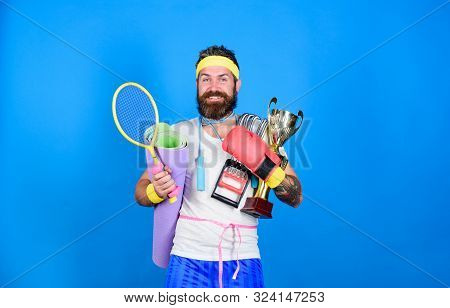 Motivated Athlete Guy. Gym Instructor. Athlete On Way To Healthier Body. Athlete Training With Sport