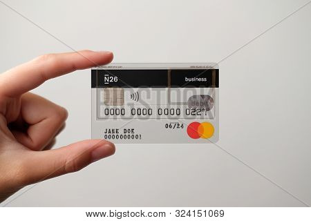 N26 Business Credit Card Held Straight By Female Hand