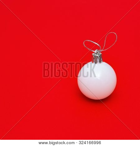 New Year White Holiday Ball. Christmas Decor For Postcard Or Invitation. Creative Minimal Celebratio