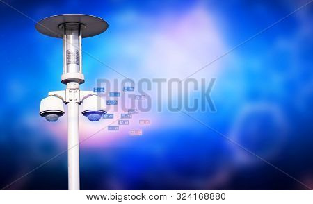 Cctv camera system on a 180 degree pole, view icon, isolated from natural background