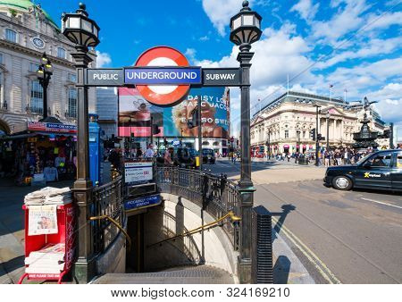 LONDON,UK - AUGUST 19,2019 : Piccadilly Circus, a worldwide famous London landmark