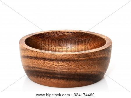 Round Wooden Bowl On White