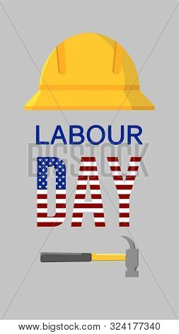 American Or Usa Labour Days Banner With Yellow Worker Helmet