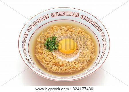 Japanese Instant Chikin Noodles In A Bowl On White Background